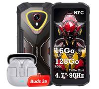CUBOT Kingkong Mini 4 Telephone Portable Incassable 16Go + 128Go 4.7"" 4700mAh Smartphone IP68 4G - Noir Avec Buds 3a Ecouteurs