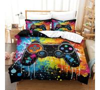 CUBSKRIRB 3D, Imprimé Video Contrôleur de Jeu Ensemble De Literie avec Microfibre Super Douce Et Respirante Housses De Couettes 3 Pièces avec Taies d'oreiller Single(140x200cm)