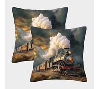 CUBSKRIRB Le Train Housse De Coussin 2 Pièces Coussins Décoratifs Old Le Train Décoratifs Motif Taie Oreiller pour Canapé Maison Salon Chambre Décoration D'intérieur 50x50cm
