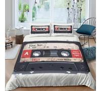 CUBSKRIRB Vintage Cassette Tape Parure de Lit 3 Pièces Imprimé en 3D Facile d'entretien Rétro Audio Design Housse de Couette avec Taie d'oreiller Hypoallergique for Adultes Enfants Double（200x200cm）