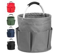 Cubstone 17L Panier de Nettoyage avec Poignée, Organiseur de Nettoyage Multi-Poches en Tissu Oxford, Sac à Outils Seau Pliable - Facile à Nettoyer et à Transporter(Grey,B)