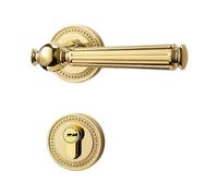 Cubstone Ensemble de Serrure à Levier,Alliage Zinc Kit Poignées de Porte Intérieure Serrure de Porte pour Salle de Bain ou Bureau(Gold A,Silent)