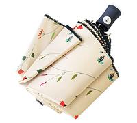 Cuby Parapluie de voyage compact pliable avec ouverture et fermeture automatiques, protection contre la pluie, le vent et à 99,9% contre les UV avec revêtement noir, Fleurs
