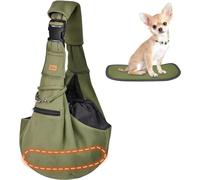 CUBY Sac de transport pour chien - Écharpe de transport d'été pour chien - Maille respirante mains libres réglable pour petits chiens et chats (réglable + coussinets de pieds + vert, réglable)