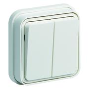 cubyko Double interrupteur va-et-vient encastré à griffes blanc IP55 - HAGER WNE040BG