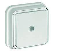 cubyko Poussoir 1F à voyant témoin encastré à griffes blanc IP55 - HAGER WNE023BG