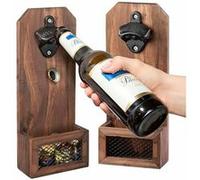 Cucina Dimodena : 2 décapsuleurs en bois pour montage mural avec bac collecteur de bouchons Bois G
