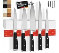 CUCINO Barre magnétique à couteaux autocollante - Vainqueur du comparatif avec aimant extra puissant - Montage facile avec bande adhésive 3M sans perçage, caoutchouc blanc 40 cm