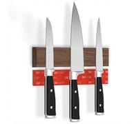 CUCINO Barre magnétique à couteaux autocollante - Vainqueur du comparatif avec aimant extra puissant - Montage facile avec bande adhésive 3M sans perçage, noyer 25 cm