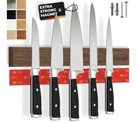 CUCINO Barre magnétique à couteaux autocollante - Vainqueur du comparatif avec aimant extra puissant - Montage facile avec bande adhésive 3M sans perçage, noyer 40 cm