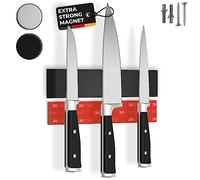CUCINO Porte-couteau magnétique de cuisine avec aimant extra-fort - Installation facile avec ruban adhésif 3M, Aimant à couteau mural noir - 25cm