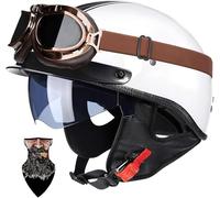 CUCKQUIC Casque De Moto Demi-Visage, Certifié ECE, Casque De Scooter Adulte, Casque De Moto Ouvert, Visière Solaire Et Lunettes Antibuée, Unisexe, Doublure Respirante I,XXL=63~64CM