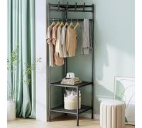 CUCKQUIC Porte-Manteau, Portant À Vêtement,Armoire, Porte Manteau, Tringle À Vêtements en Métal avec Crochets, Meuble D'entrée, Convient pour Couloir, Dressing, Chambre Black