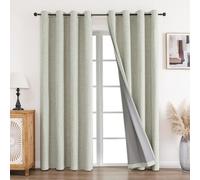 CUCRAF 100% Rideau occultant Thermiques 2 Pièces L132xH214, Rideau Lin Thermique Isolant Anti Froid et Chaleur Tenture Opaque à Oeillets Isolation Lumiere Anti UV Beige Clair