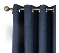 CUCRAF 100% Rideau occultant Thermiques 2 Pièces L140xH175, Rideau Lin Thermique Isolant Anti Froid et Chaleur Tenture Opaque à Oeillets Isolation Lumiere Anti UV Bleu foncé