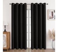 CUCRAF Lot de 2 rideaux 100 % opaques, en lin, avec œillets, occultants, thermiques, protection contre le froid, isolation acoustique, pour salon, chambre à coucher, noirs, 200 x 140 cm (H x l)