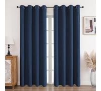 CUCRAF Lot de 2 rideaux 100 % opaques, en lin, avec œillets, occultants, thermiques, protection contre le froid, isolation acoustique, pour salon, chambre à coucher, bleu marine, 229 x 167 cm (H x l)