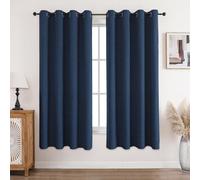 CUCRAF Lot de 2 rideaux 100 % opaques, en lin, avec œillets, occultants, thermiques, protection contre le froid, isolation acoustique, pour salon, chambre à coucher, bleu marine, 183 x 117 cm (H x l)