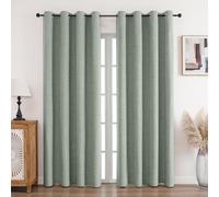 CUCRAF Lot de 2 rideaux 100 % opaques en lin, avec œillets, protection contre le froid, isolation acoustique, pour salon, chambre à coucher (gris vert, 300 x 167 cm (H x l))
