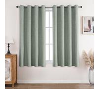 CUCRAF Lot de 2 rideaux 100 % opaques en lin, avec œillets, protection contre le froid, isolation acoustique, pour salon, chambre à coucher (vert gris, 117 x 137 cm (H x l))