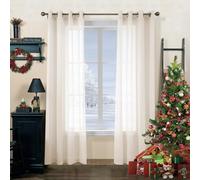 CUCRAF Paire de voilages à œillets pour fenêtre de salon et chambre à coucher, rideaux transparents en lin, infroissables, faciles à nettoyer et lavables en machine