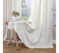 CUCRAF Rideau avec Oeillets Voilage Lin Semi-Transparent, Beige Clair 140x225cm Lot de 2