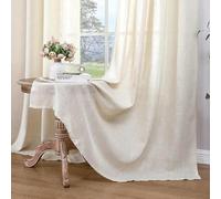 CUCRAF Rideau avec Oeillets Voilage Lin Semi-Transparent, Nature 140x245cm Lot de 2