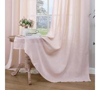 CUCRAF Rideau avec Oeillets Voilage Lin Semi-Transparent, Vieux Rose 140x175cm Lot de 2