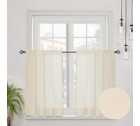 CUCRAF Rideau brise-bise en lin véritable - 45 x 120 cm (H x l) - Semi-transparent - Naturel