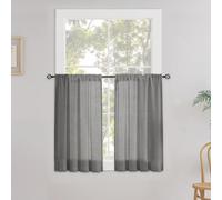 CUCRAF Rideau brise-bise en lin véritable - Pour bistrot, cuisine - 60 x 60 cm (H x l) - Gris - Semi-transparent