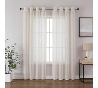 CUCRAF Rideau Voilage Lin 140L X 245H cm (2 Panneaux), Lin Look Couleur Unie Rideaux pour Salon et Chambre à Coucher