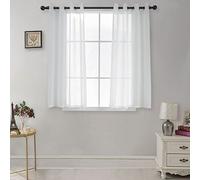 CUCRAF Rideaux Voilage Transparent L140x H145cm 2 Panneaux à Anneaux - Look Lin uni, Facile d'entretien pour Salon et chamLre (Gris Llanc)