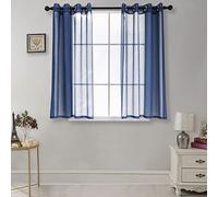 CUCRAF Rideaux Voilage Transparent L140x H145cm 2 Panneaux à Anneaux - Look Lin uni, Facile d'entretien pour Salon et chamLre (Lleu Royal)