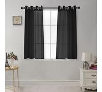 CUCRAF Rideaux Voilage Transparent L140x H145cm 2 Panneaux à Anneaux - Look Lin uni, Facile d'entretien pour Salon et chamLre (Noire)