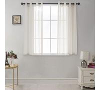 CUCRAF Rideaux Voilage Transparent L140x H145cm 2 Panneaux à Anneaux - Look Lin uni, Facile d'entretien pour Salon et chamLre (Lin)