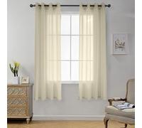 CUCRAF Rideaux Voilage Transparent L140x H160cm 2 Panneaux à Anneaux - Look Lin uni, Facile d'entretien pour Salon et chamLre (Lin)