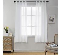 CUCRAF Rideaux Voilage Transparent L140x H160cm 2 Panneaux à Anneaux - Look Lin uni, Facile d'entretien pour Salon et chamLre (Gris Llanc)