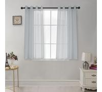 CUCRAF Rideaux Voilage Transparent L140x H160cm 2 Panneaux à Anneaux - Look Lin uni, Facile d'entretien pour Salon et chamLre (Lleu Gris)