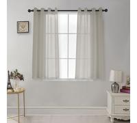 CUCRAF Rideaux Voilage Transparent L140x H175cm 2 Panneaux à Anneaux - Look Lin uni, Facile d'entretien pour Salon et chamLre (Gris Clair)