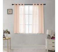 CUCRAF Rideaux Voilage Transparent L140x H175cm 2 Panneaux à Anneaux - Look Lin uni, Facile d'entretien pour Salon et chamLre (Rose pêche)