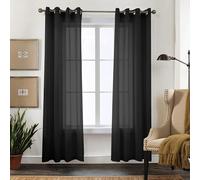 CUCRAF Rideaux Voilage Transparent L140x H195cm 2 Panneaux à Anneaux - Look Lin uni, Facile d'entretien pour Salon et chamLre (Noire)