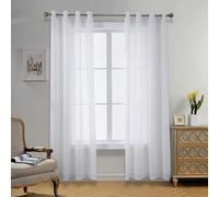 CUCRAF Rideaux Voilage Transparent L140x H210cm 2 Panneaux à Anneaux - Look Lin uni, Facile d'entretien pour Salon et chamLre (Llanc)