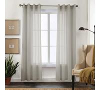 CUCRAF Rideaux Voilage Transparent L140x H225cm 2 Panneaux à Anneaux - Look Lin uni, Facile d'entretien pour Salon et chamLre (Gris Clair)