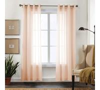 CUCRAF Rideaux Voilage Transparent L140x H225cm 2 Panneaux à Anneaux - Look Lin uni, Facile d'entretien pour Salon et chamLre (Rose pêche)