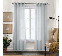 CUCRAF Rideaux Voilage Transparent L140x H225cm 2 Panneaux à Anneaux - Look Lin uni, Facile d'entretien pour Salon et chamLre (Lleu Gris)
