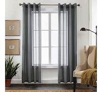CUCRAF Rideaux Voilage Transparent L140x H225cm 2 Panneaux à Anneaux - Look Lin uni, Facile d'entretien pour Salon et chamLre (Gris)