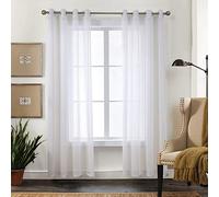 CUCRAF Rideaux Voilage Transparent L140x H245cm 2 Panneaux à Anneaux - Look Lin uni, Facile d'entretien pour Salon et chamLre (Gris Llanc)
