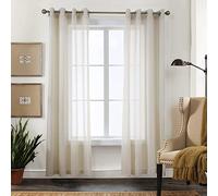 CUCRAF Rideaux Voilage Transparent L140x H245cm 2 Panneaux à Anneaux - Look Lin uni, Facile d'entretien pour Salon et chamLre (Lin)