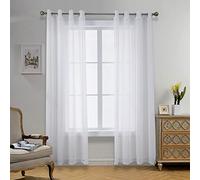 CUCRAF Rideaux Voilage Transparent L140x H260cm 2 Panneaux à Anneaux - Look Lin uni, Facile d'entretien pour Salon et chamLre (Llanc)