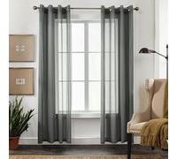CUCRAF Rideaux Voilage Transparent L140x H275cm 2 Panneaux à Anneaux - Look Lin uni, Facile d'entretien pour Salon et chamLre (Gris)